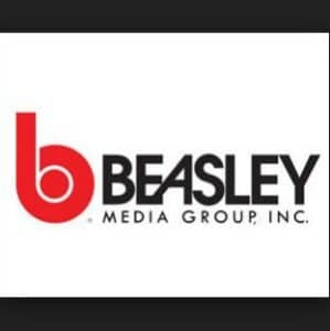 Beasley Media Group, Inc. logo: red lowercase 'b' intertwined, followed by 'BEASLEY' in black, and 'MEDIA GROUP, INC.' underneath.