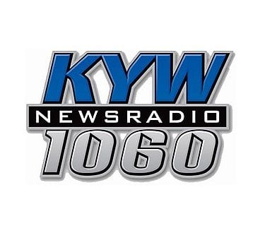 Logo for KYW Newsradio 1060, with 'KYW' in bold blue, 'NEWSRADIO' in black, and '1060' in silver.